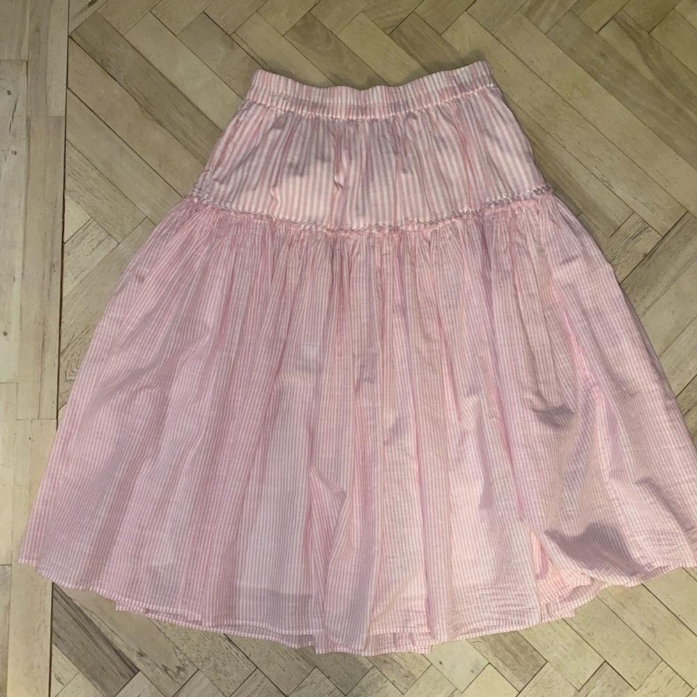 LoveShackFancy Pink Stripe MIDI Skirt